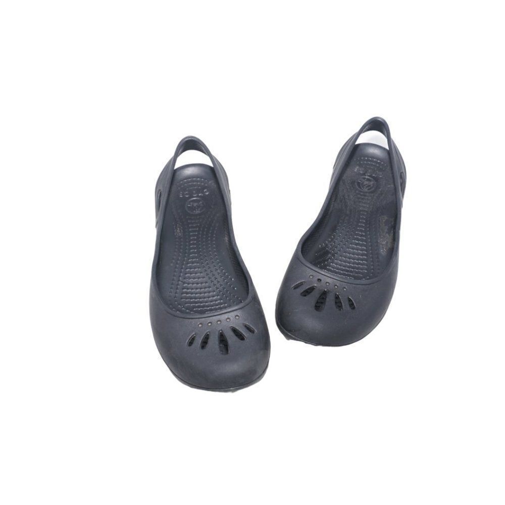 Crocs Round Toe Ballet Flat Slingback Ankle Strap Shoes Black Comfort Size 7